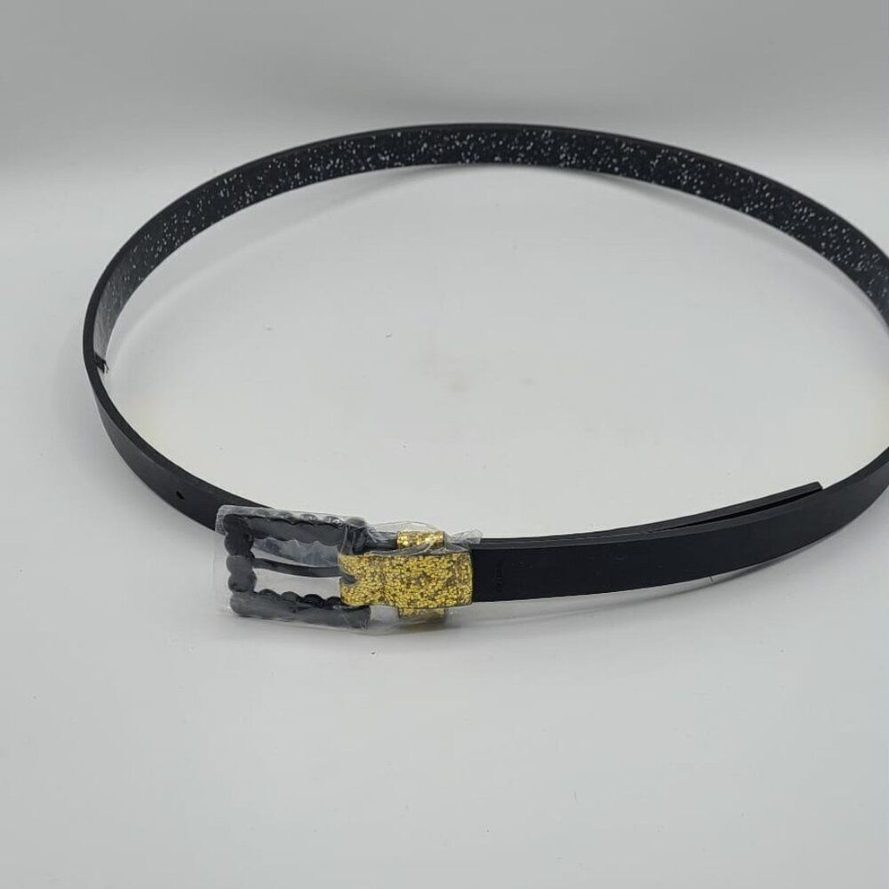 Kurt Geiger Gold Metalic Black Leather Rhinestone Eagle Belt size Large NEW!